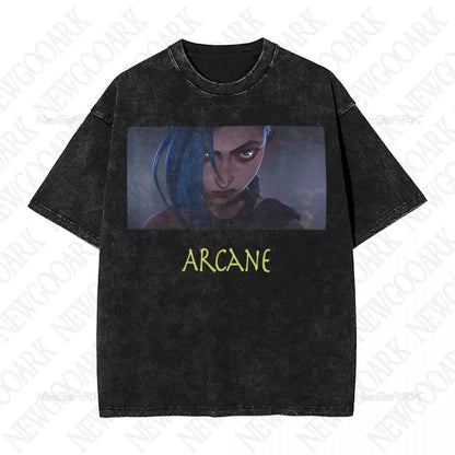 Arcane Vi Washed T Shirts Streetwear Hip Hop Novelty T-Shirt Tee Shirt Men Women Cotton Street Graphic Printed - 2 / S