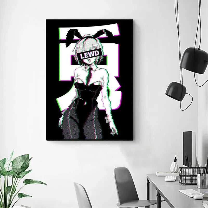 Black and White Anime Girl Sexy Figure Poster - Accessory