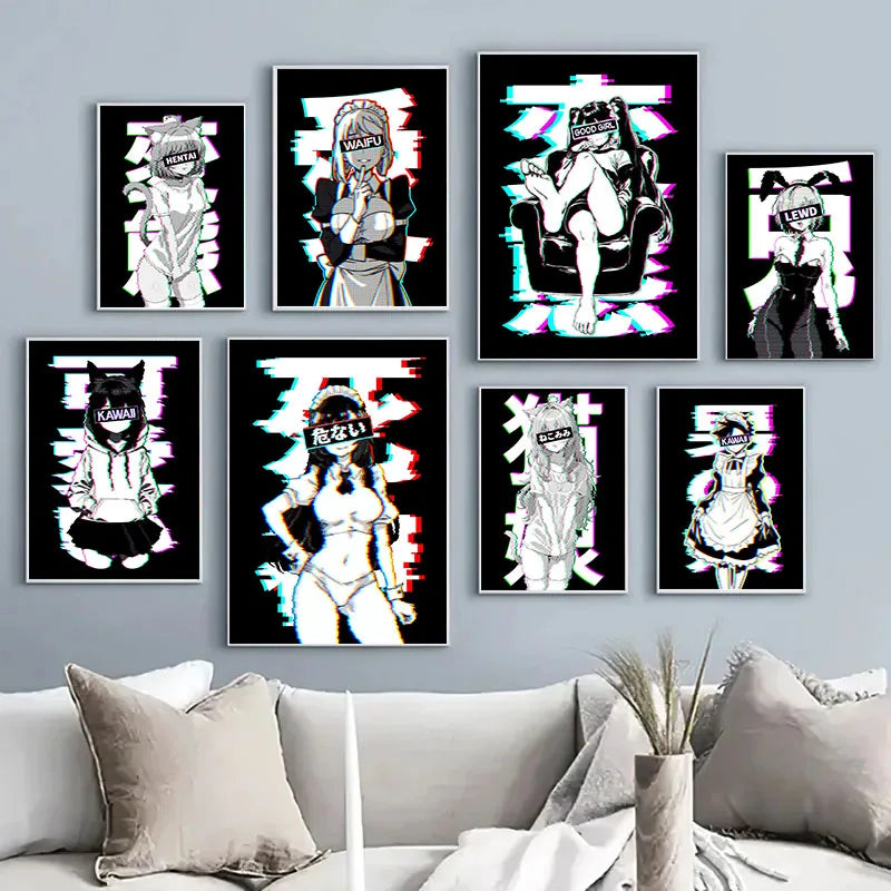 Black and White Anime Girl Sexy Figure Poster - Accessory