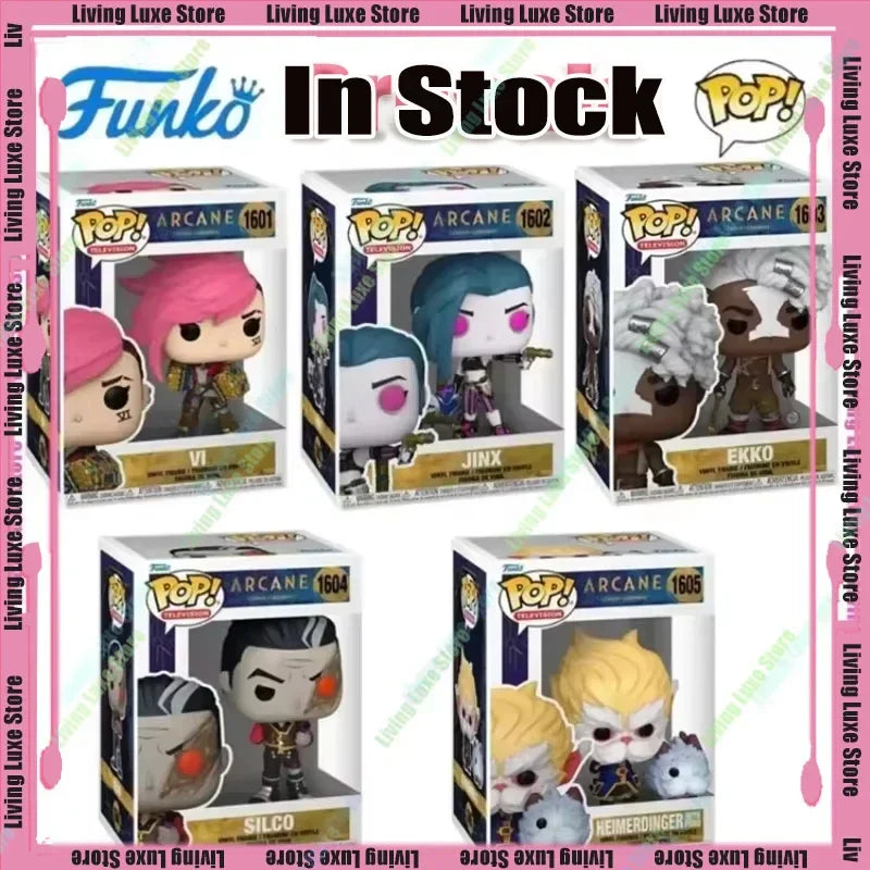 In Stock Original Funko Pop Arcane Anime Figure 10cmLeague of Legends Jinx Vi Action Figures Q Version Model Doll Gift