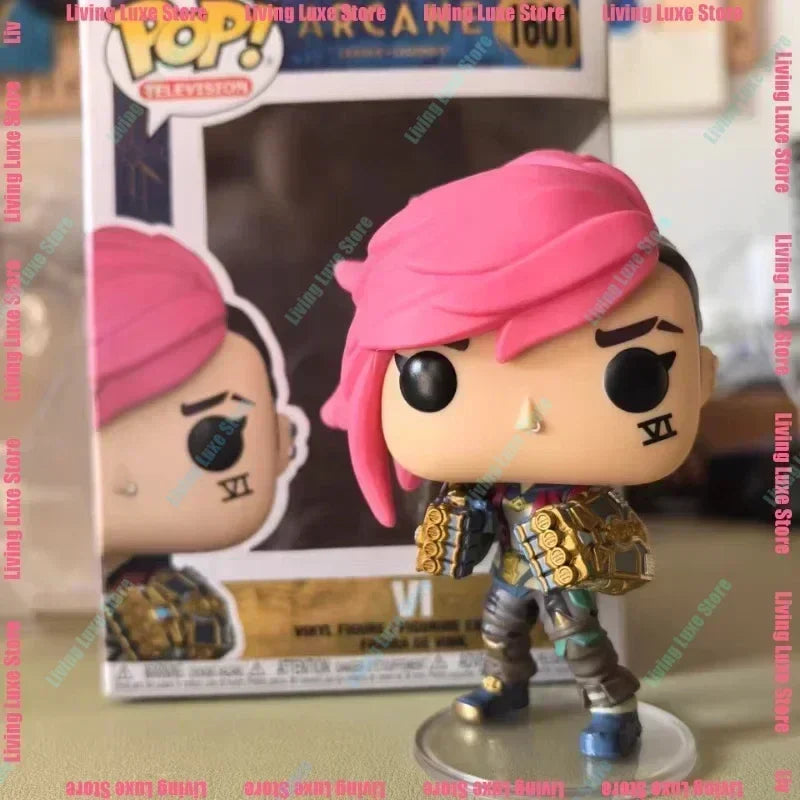 In Stock Original Funko Pop Arcane Anime Figure 10cmLeague of Legends Jinx Vi Action Figures Q Version Model Doll Gift