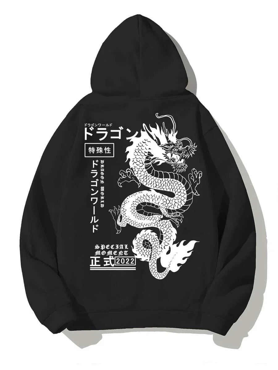 Japanese Letter Dragon Graphic Men Hoodie - Hoodie