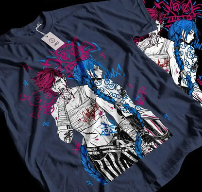 Jinx Arcane Vi T-Shirt Anime Janpanese Cartoon Graphic Shirt All Size