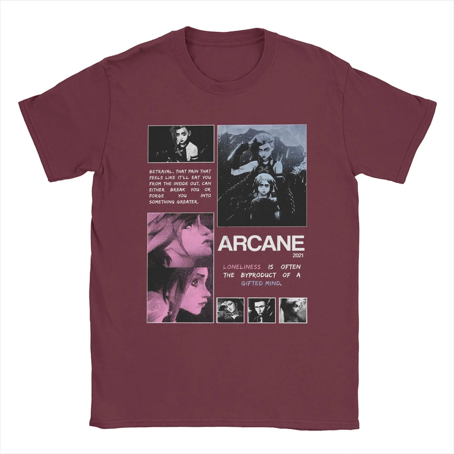 Men Arcane Season 2 Jinx Vi T Shirt Anime Game Pure Cotton merchandise Crazy Short Sleeve Round Neck Tees Plus Size