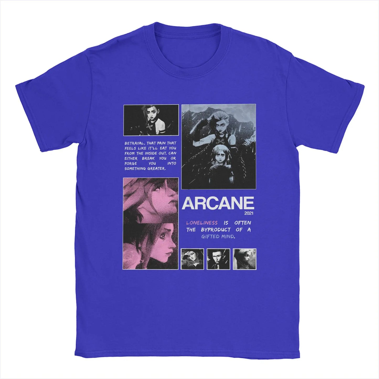 Men Arcane Season 2 Jinx Vi T Shirt Anime Game Pure Cotton merchandise Crazy Short Sleeve Round Neck Tees Plus Size