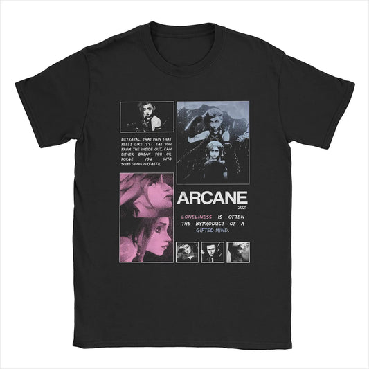 Men Arcane Season 2 Jinx Vi T Shirt Anime Game Pure Cotton merchandise Crazy Short Sleeve Round Neck Tees Plus Size