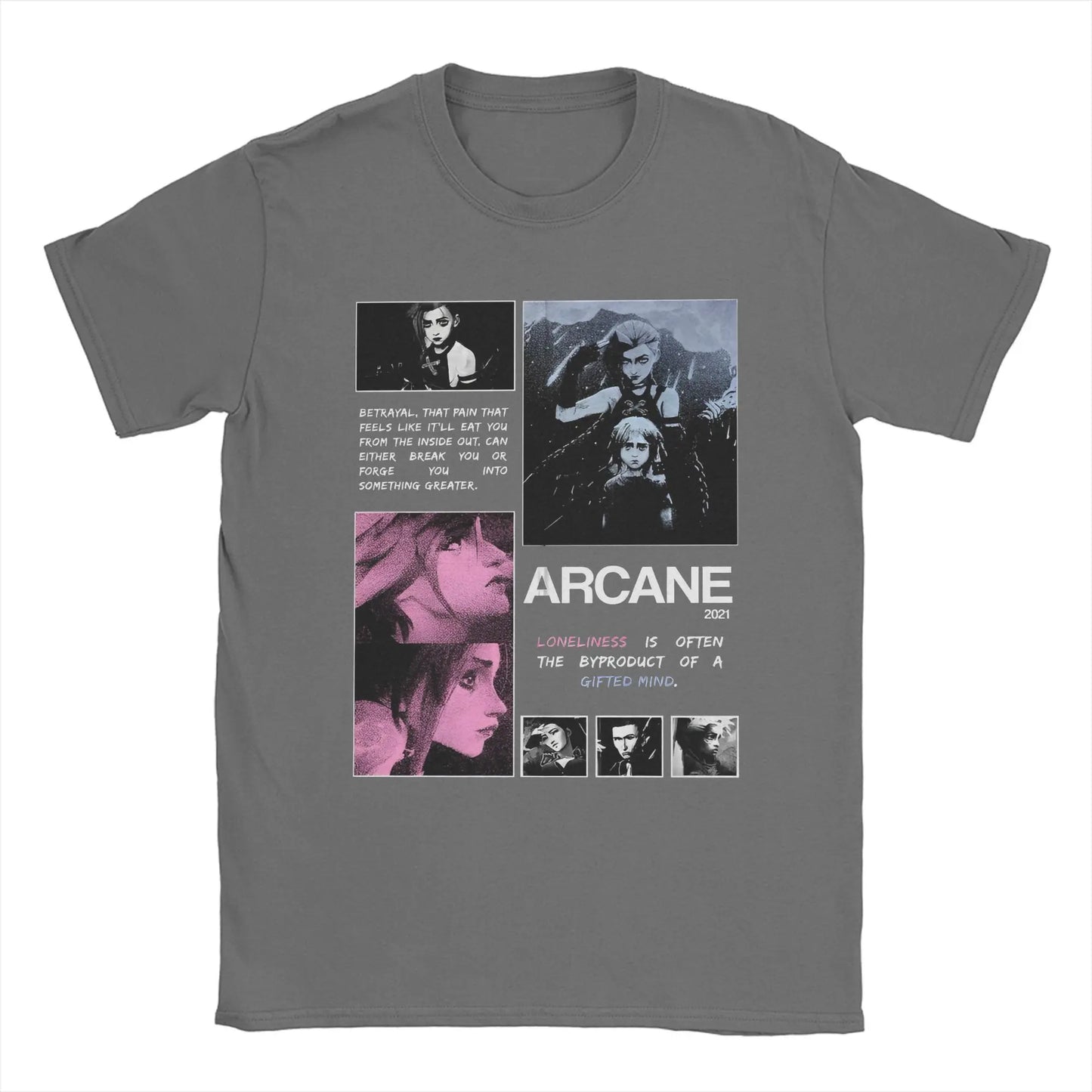 Men Arcane Season 2 Jinx Vi T Shirt Anime Game Pure Cotton merchandise Crazy Short Sleeve Round Neck Tees Plus Size