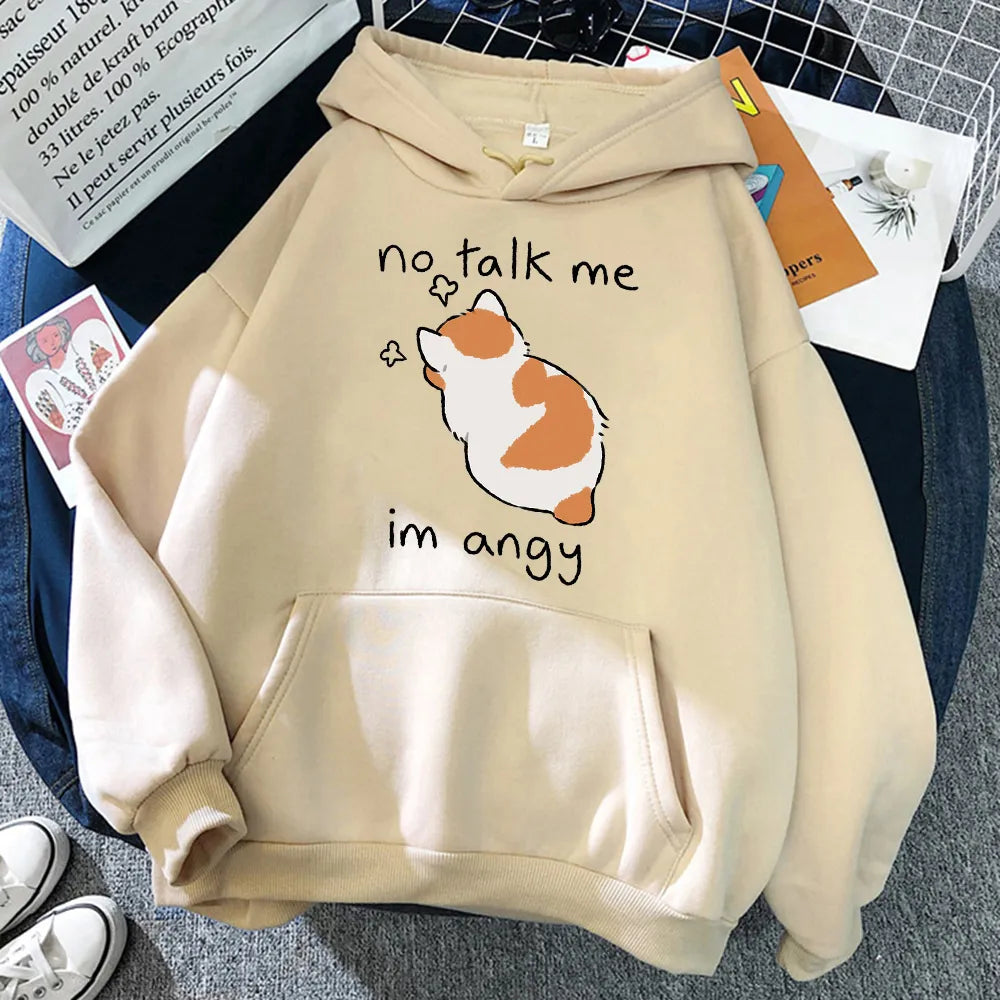 No Talk Me Cute Angry Cat Print Hoodie - Hoodie