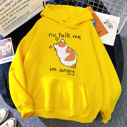 No Talk Me Cute Angry Cat Print Hoodie - Hoodie