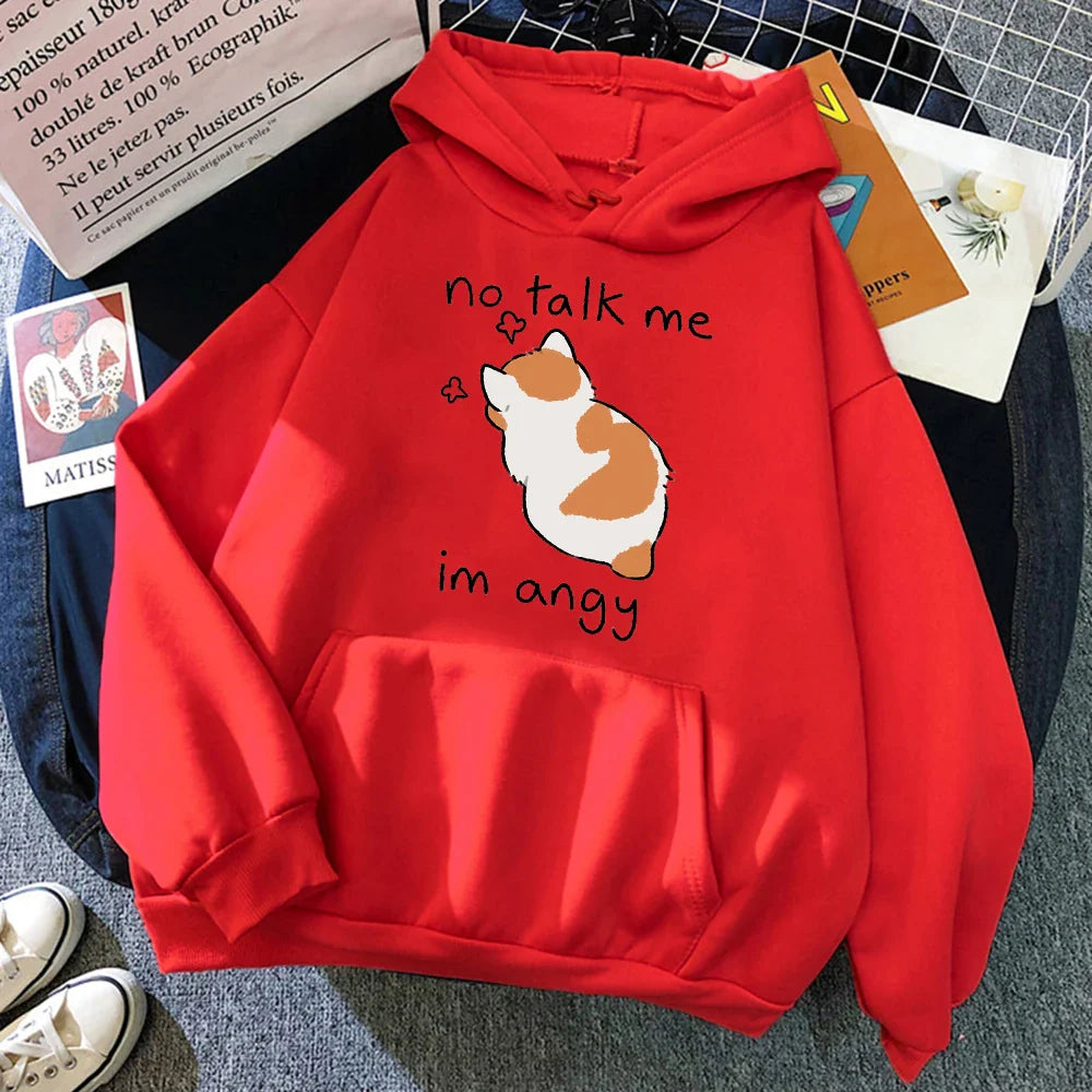 No Talk Me Cute Angry Cat Print Hoodie - Hoodie